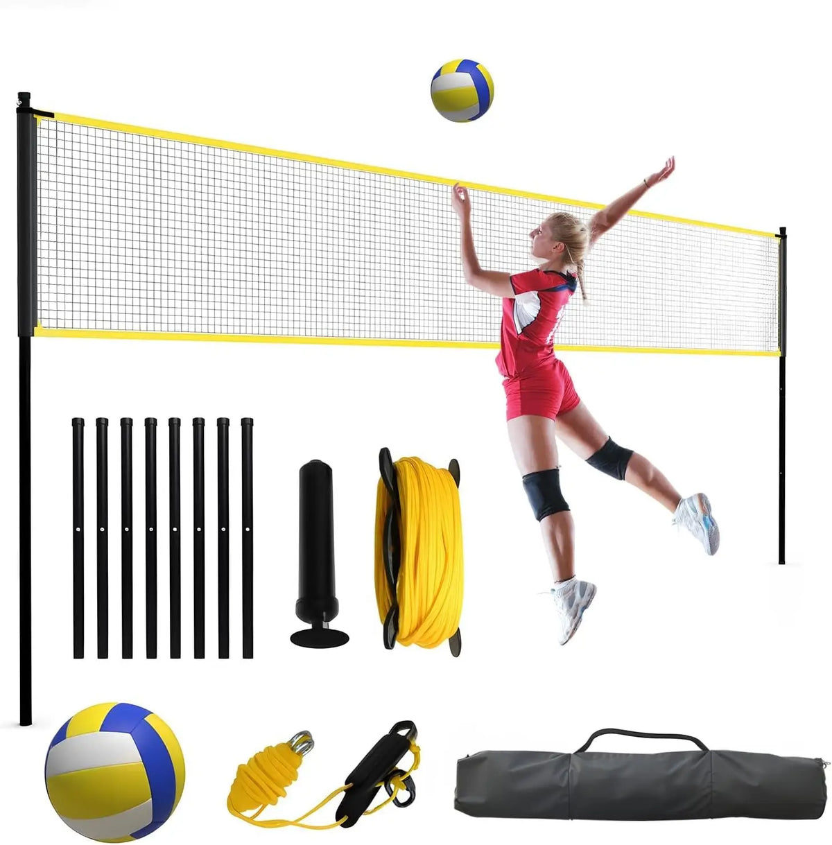 Set de voleibol con red de 9,75 m, balón, bomba y bolsa